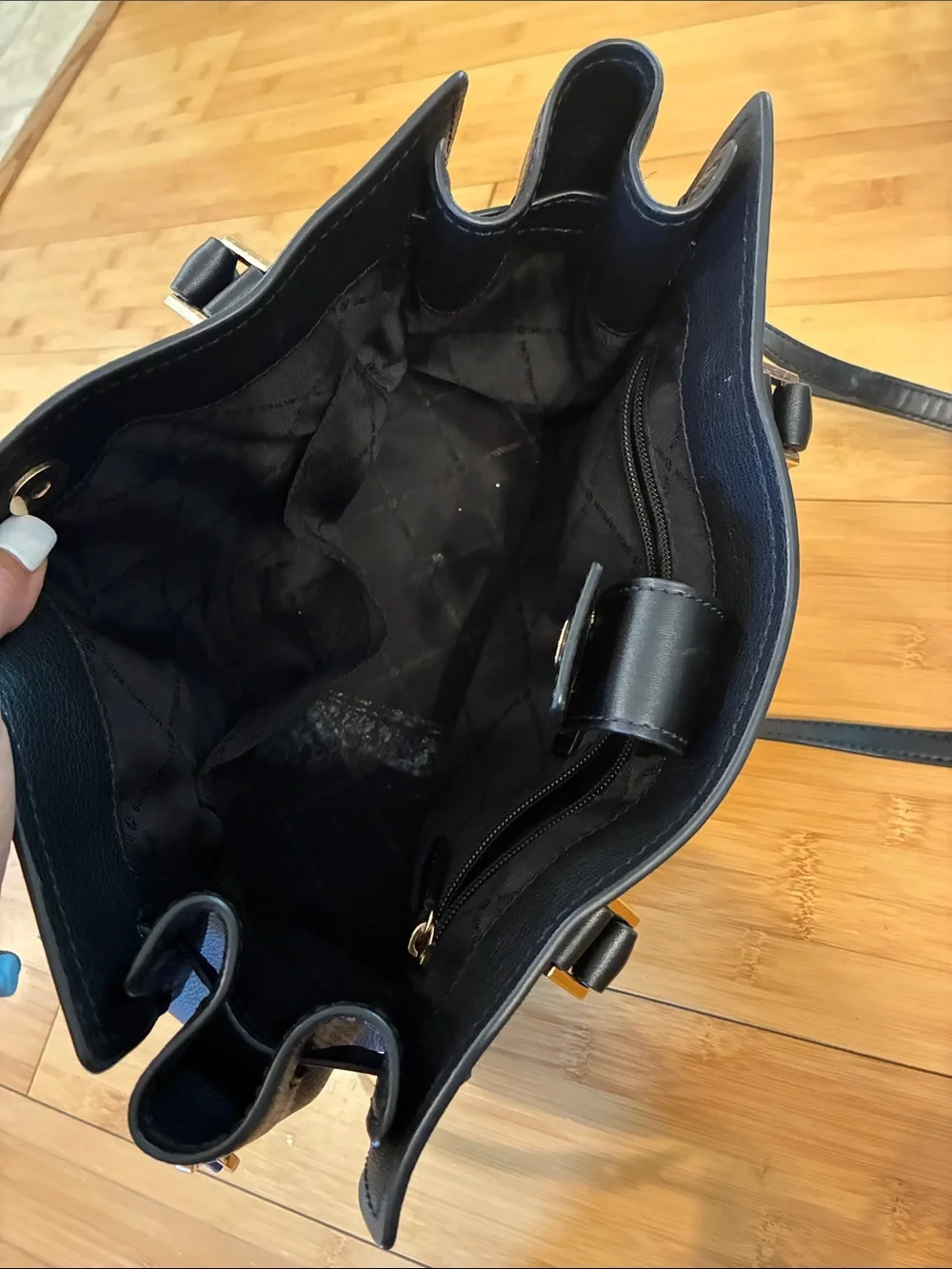 Michael Kors Black Leather Tote with Gold Hardware